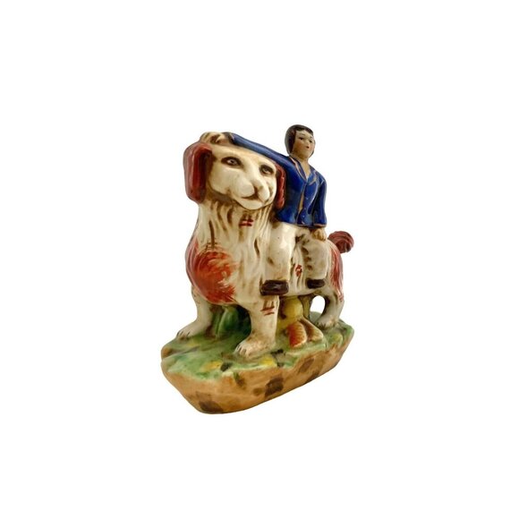 Boy with his Huge Pet Dog Figurine Staffordshire Style Vintage Decor - Picture 3 of 10